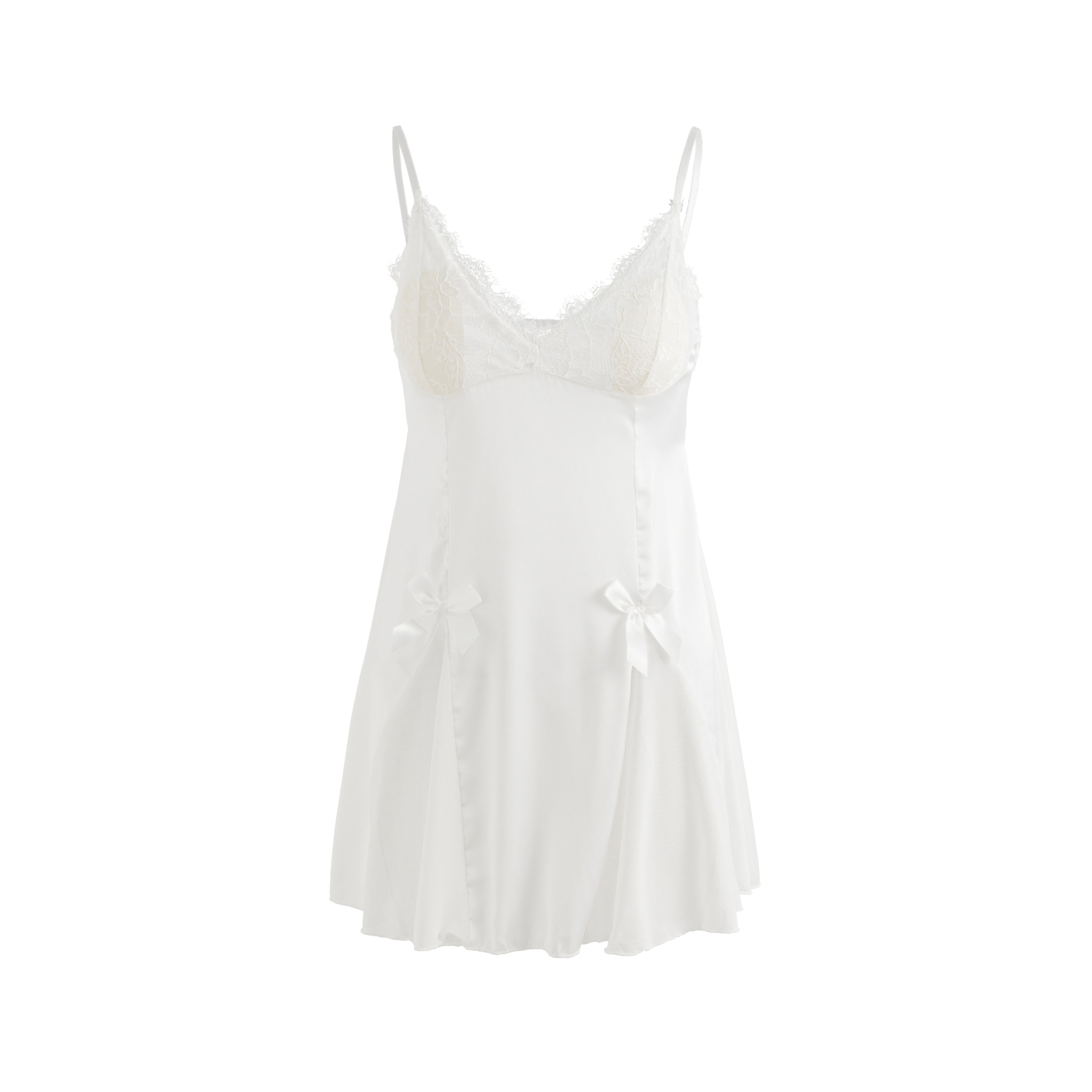White Backless Mini Sleep Dress with Delicate Lace Detail – Sinselier