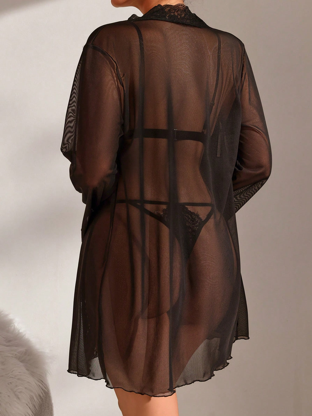 Three-Piece Black Lace Lingerie Set