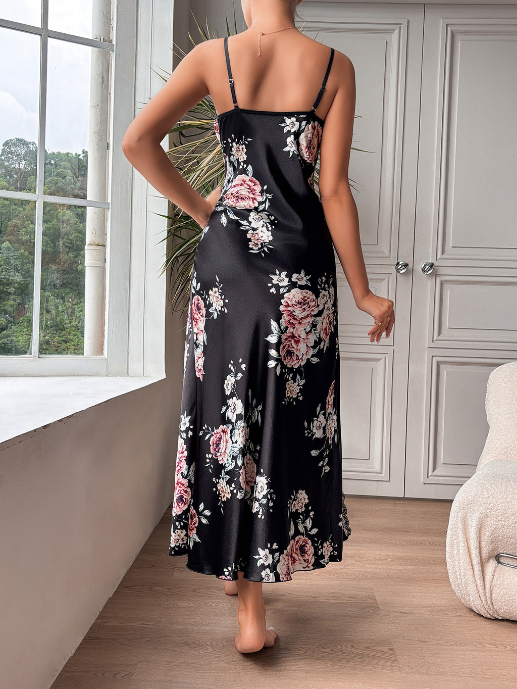 Midnight Bloom Double-Slit Gown