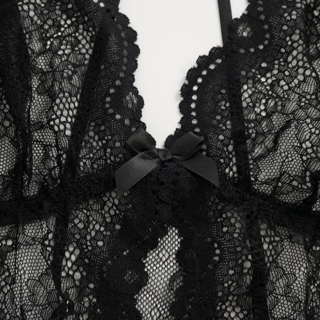 Midnight Whisper Lace Bodysuit Set