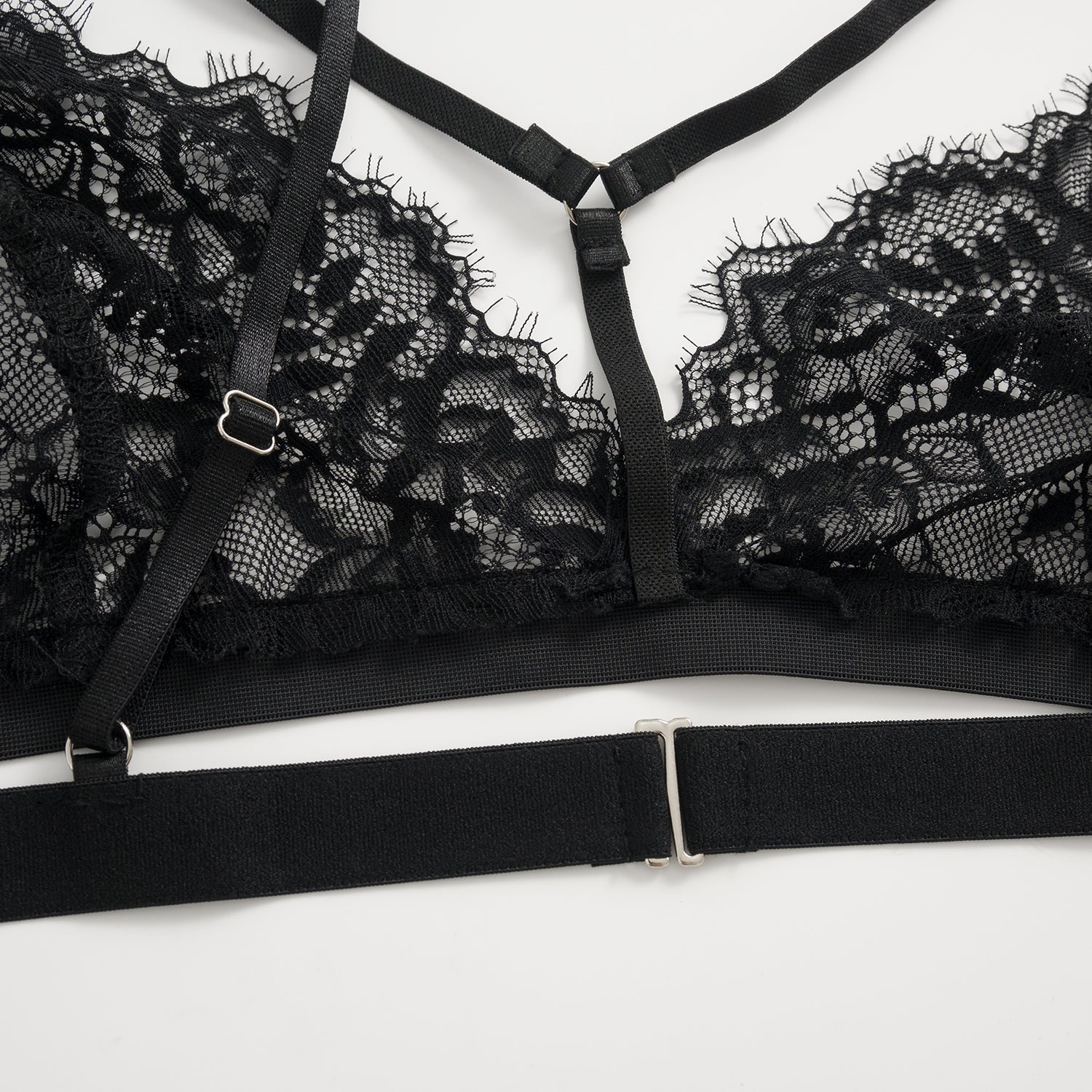 Three-Piece Black Lace Lingerie Set