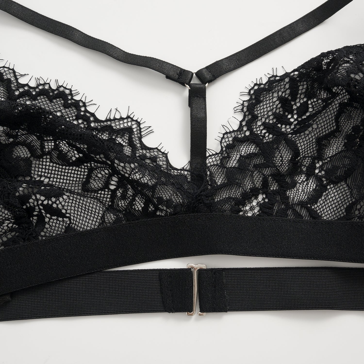 Three-Piece Black Lace Lingerie Set