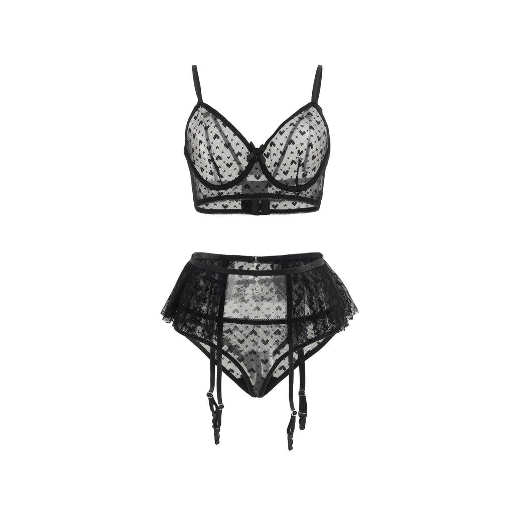 Noir Enchant Garter 3-Piece Lingerie Set