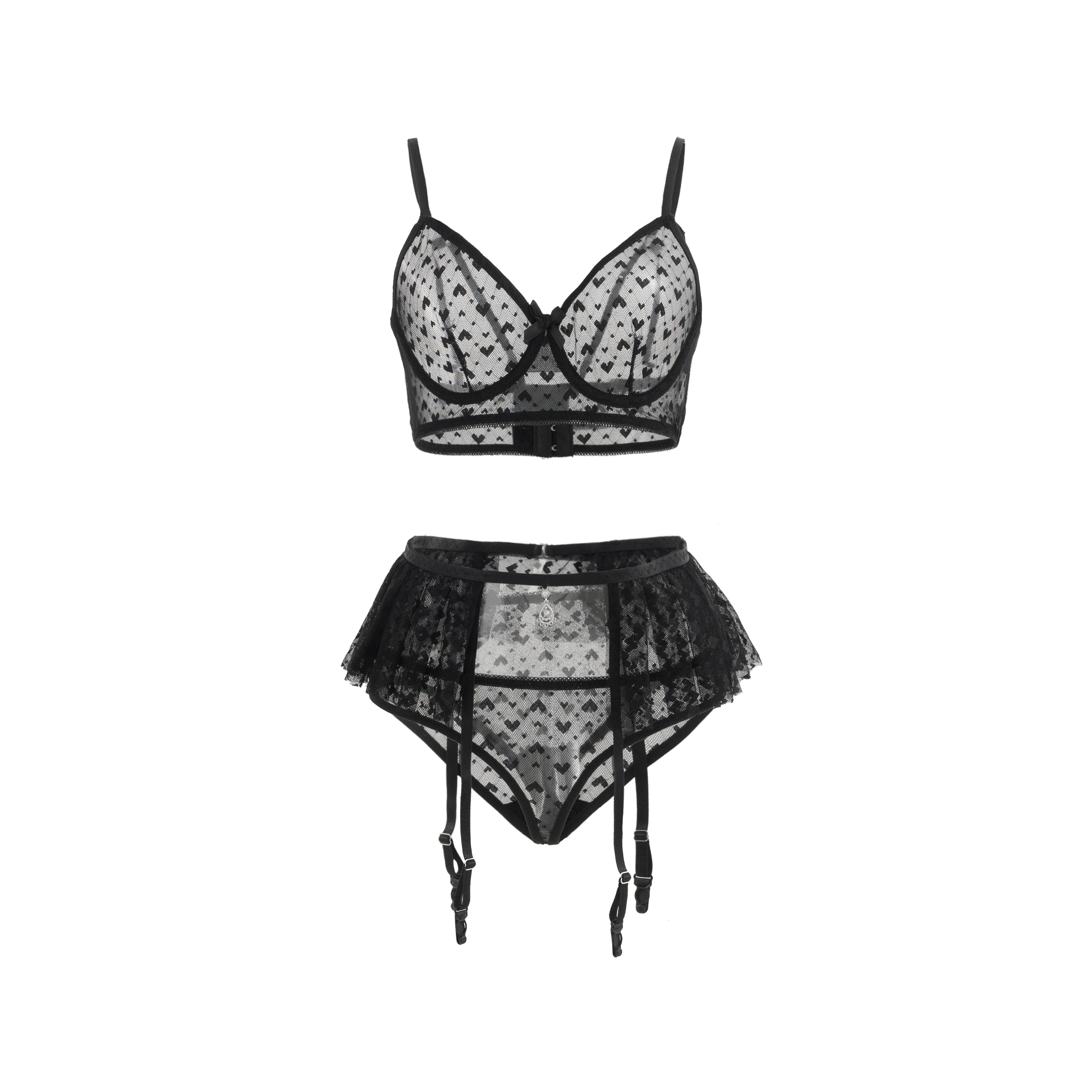 Noir Enchant Garter 3-Piece Lingerie Set