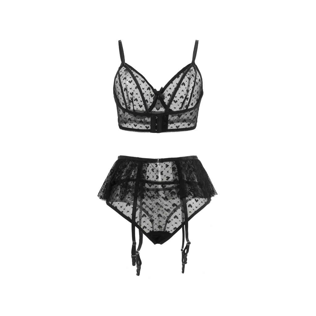 Noir Enchant Garter 3-Piece Lingerie Set
