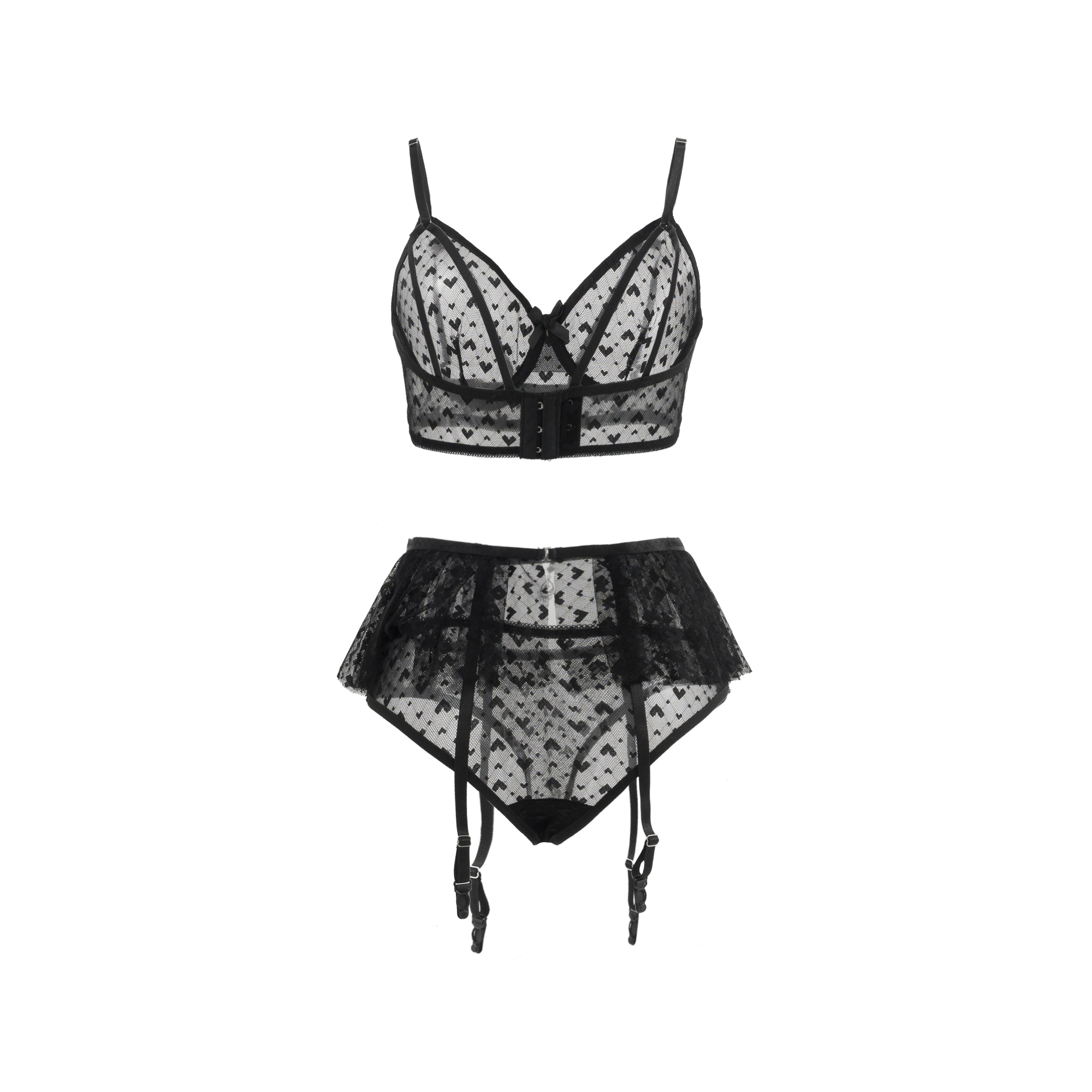 Noir Enchant Garter 3-Piece Lingerie Set