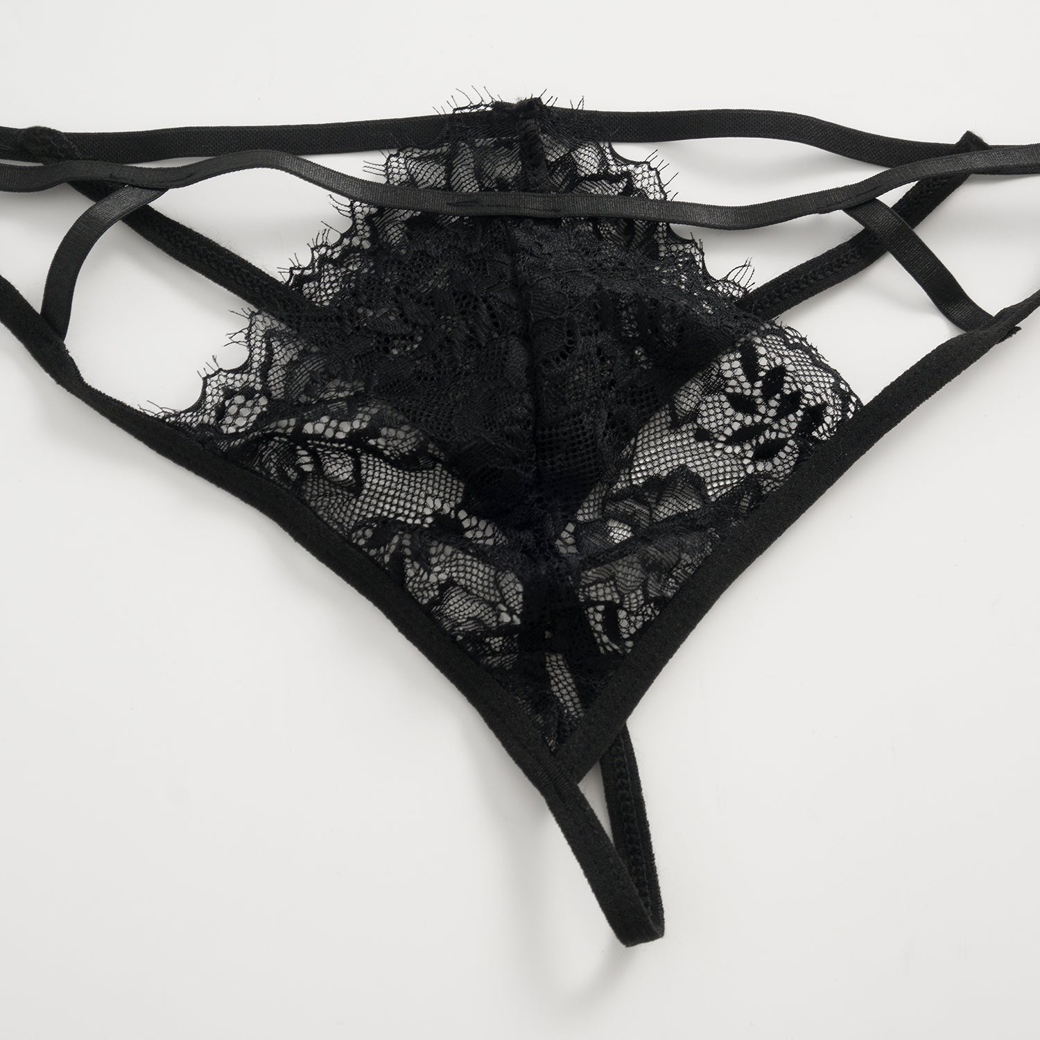 Three-Piece Black Lace Lingerie Set